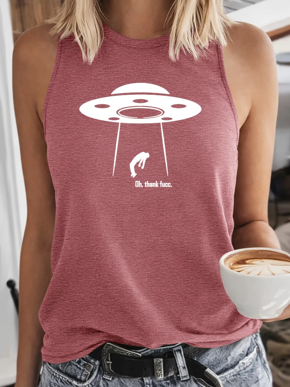Women's Retro UFO Alien Print Tank Top