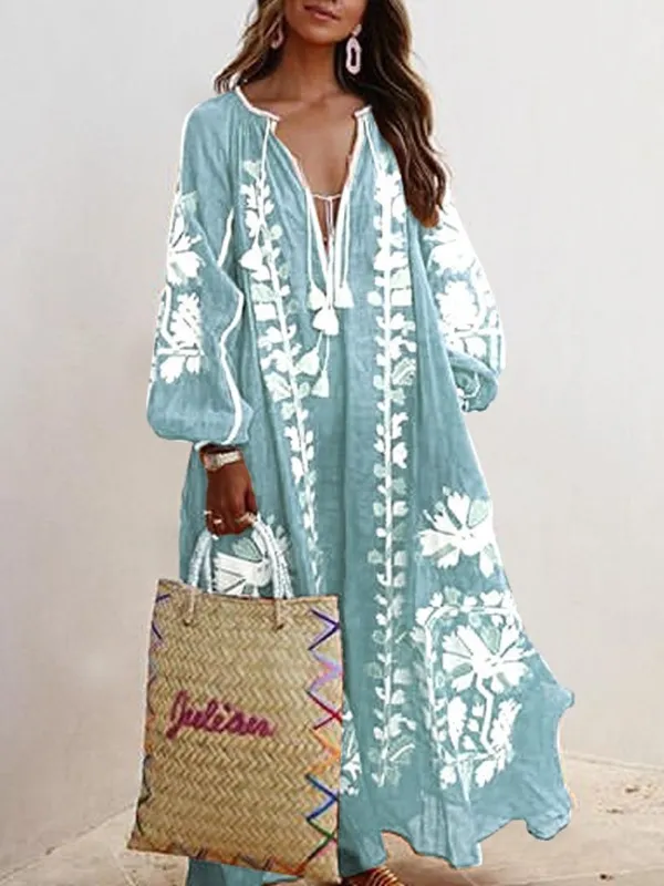 V-neck Long-Sleeved Dresses