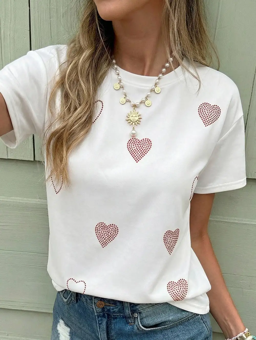 Heart Rhinestone Loose Tee