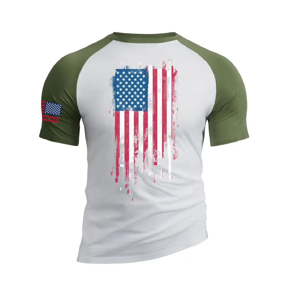 DISTRESSED USA FLAG 100% COTTON RAGLAN GRAPHIC TEE
