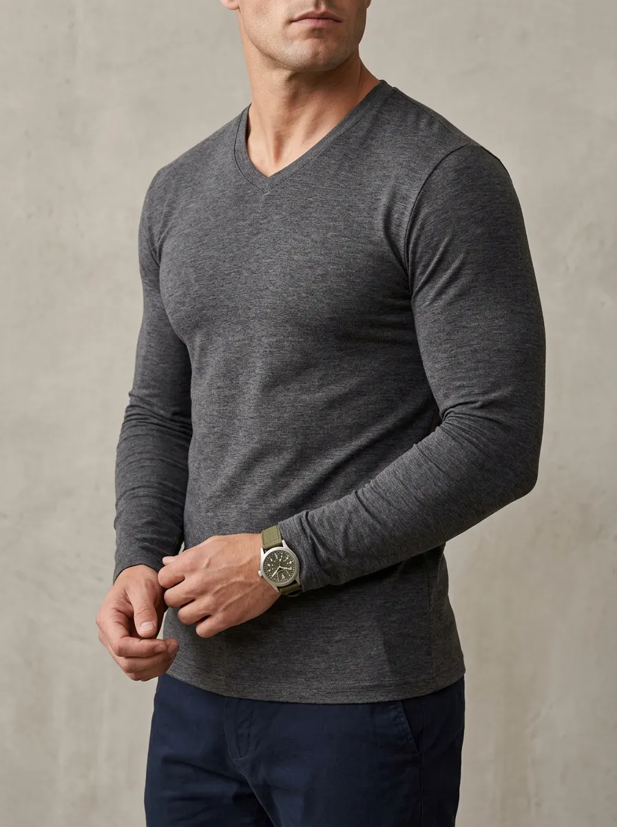 Streamlined V-Neck Design Men's Slim Fit Short Sleeve T-Shirt