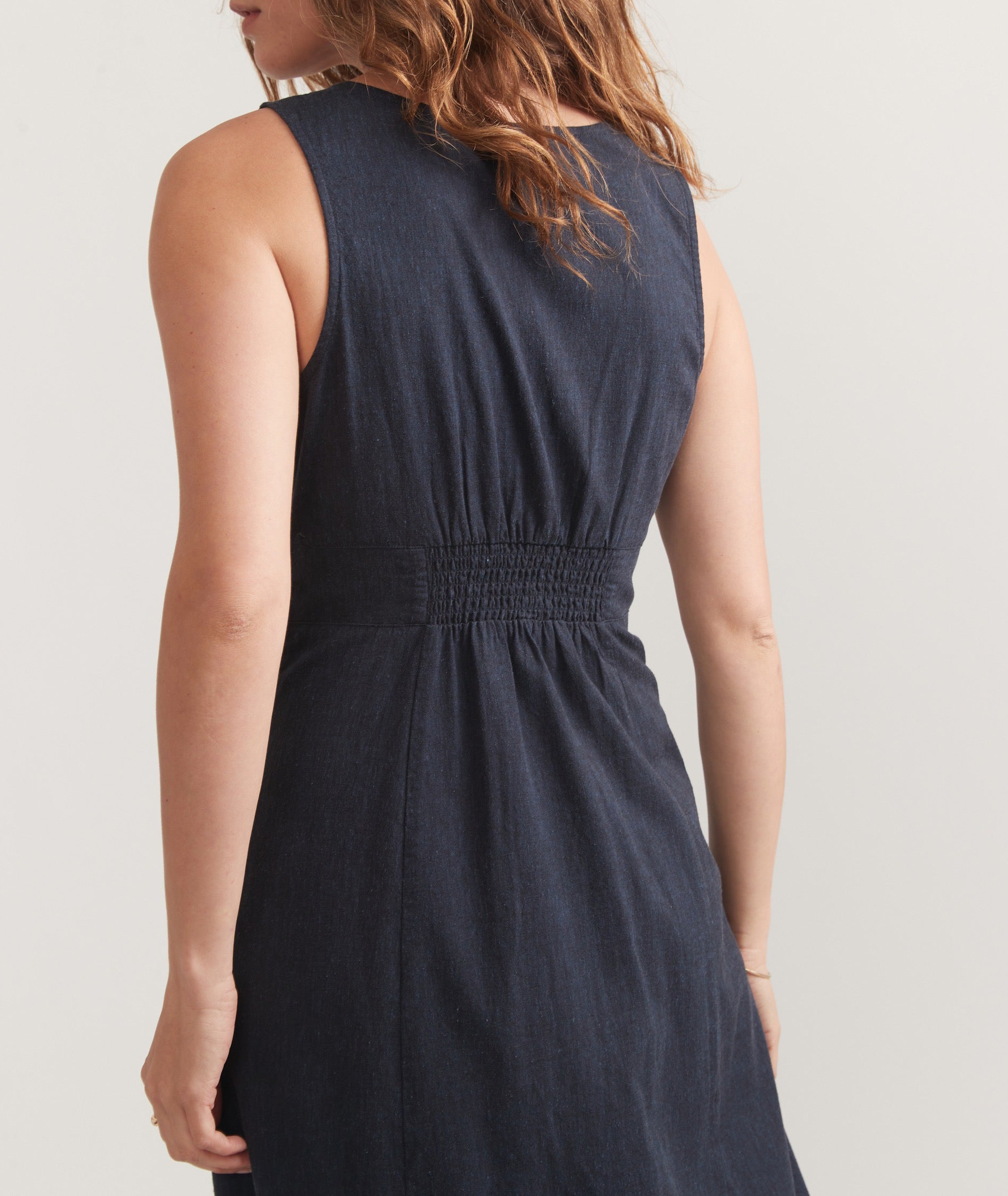 Navy Button-Down Sleeveless Midi Dress
