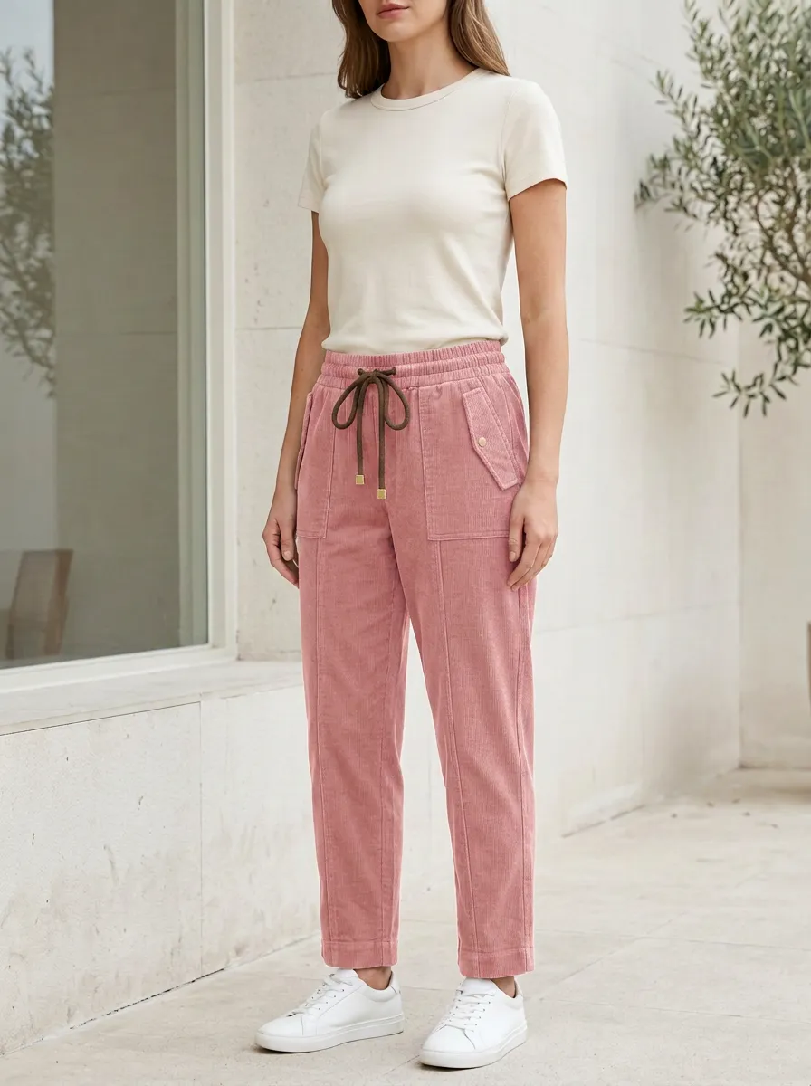 Women's Sport Inspired Casual Adjustable Drawstring Waist Pants