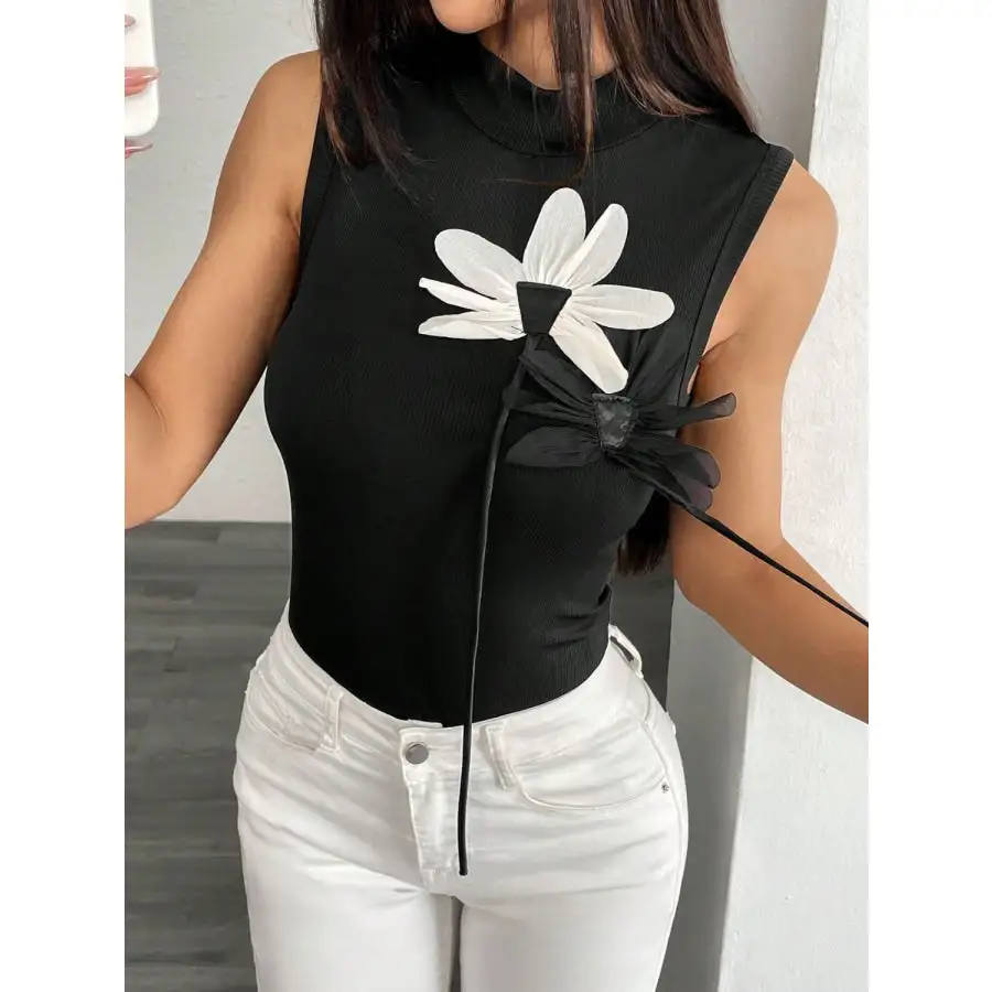 Flower Mock Neck Tank