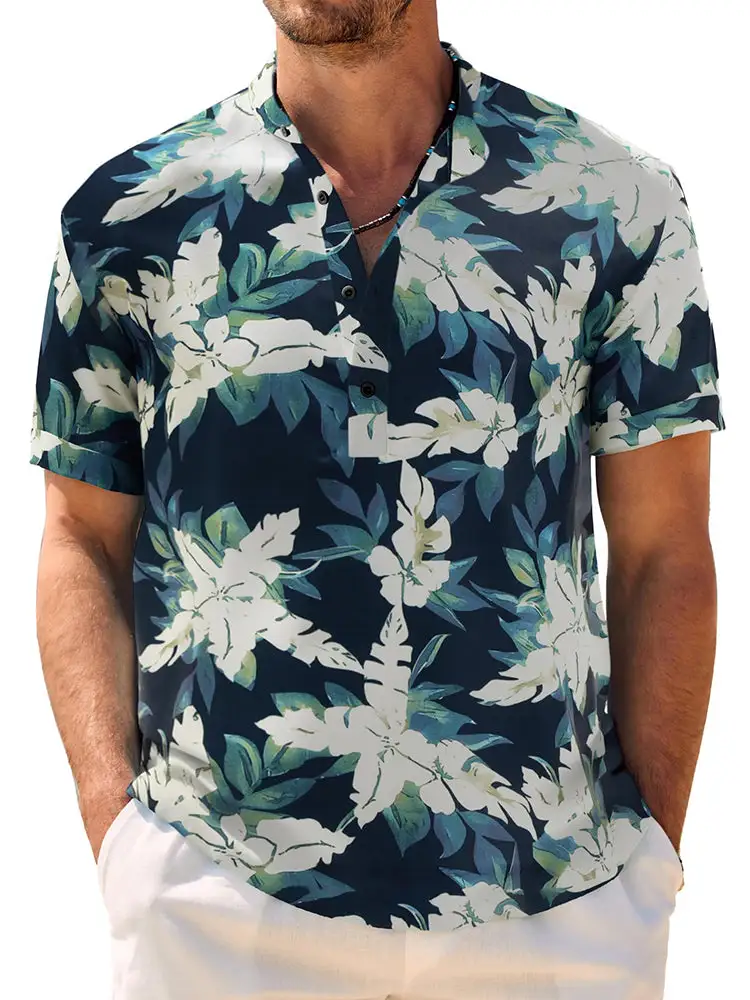 Casual Breathable Hawaiian Henley Shirt