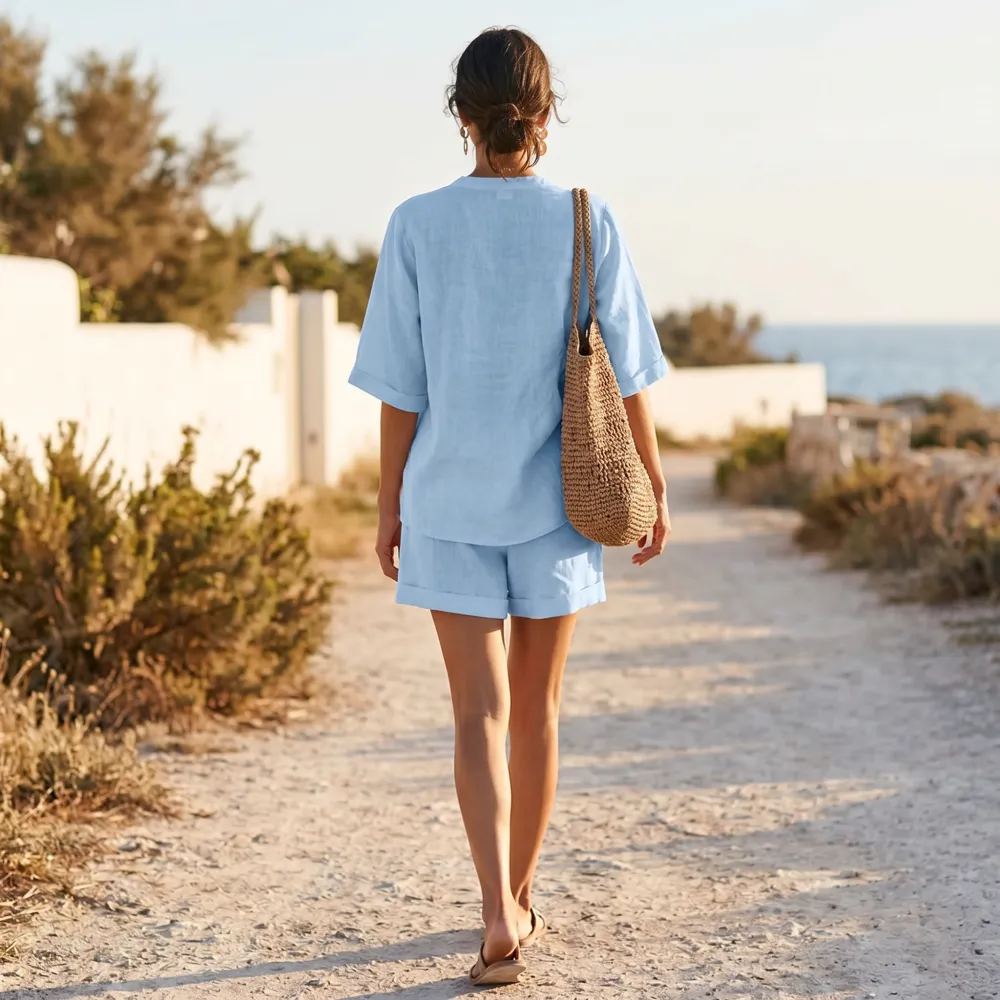 V Neck Relaxed Pants Set