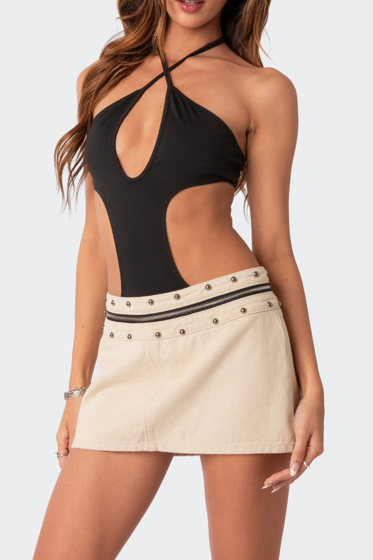 Halter Tie Neck Cut Out Bodysuit