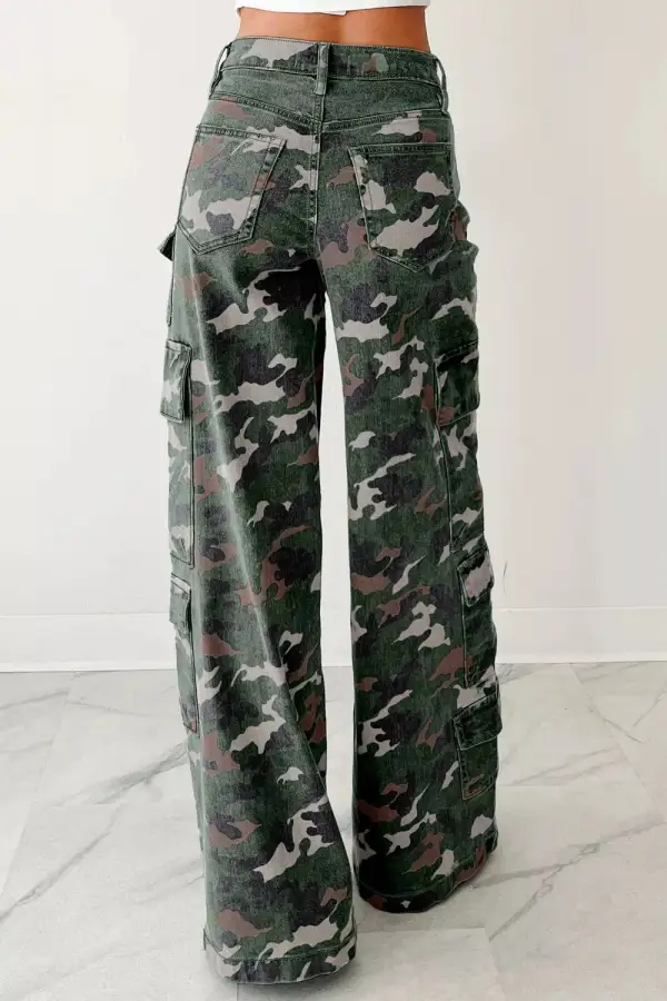Camo Print High Waist Cargo Pants