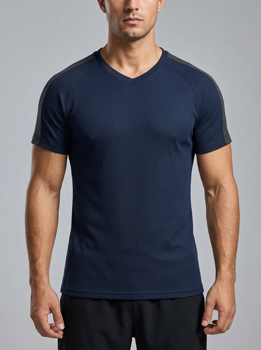 Refined Waffle Knit Textured Raglan Sleeve Look Men's Slim Fit Short Sleeve T-Shirt