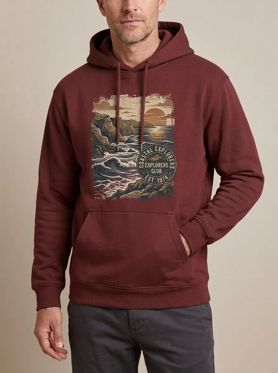 Men's Coastal Explorer Ocean Landscape Graphic Hoodie
