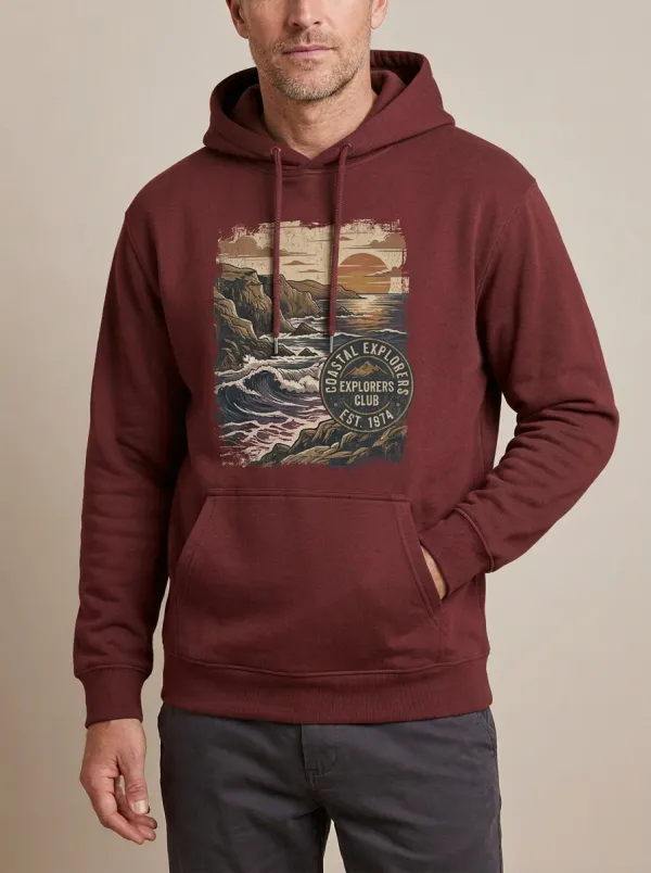 Men's Coastal Explorer Ocean Landscape Graphic Hoodie
