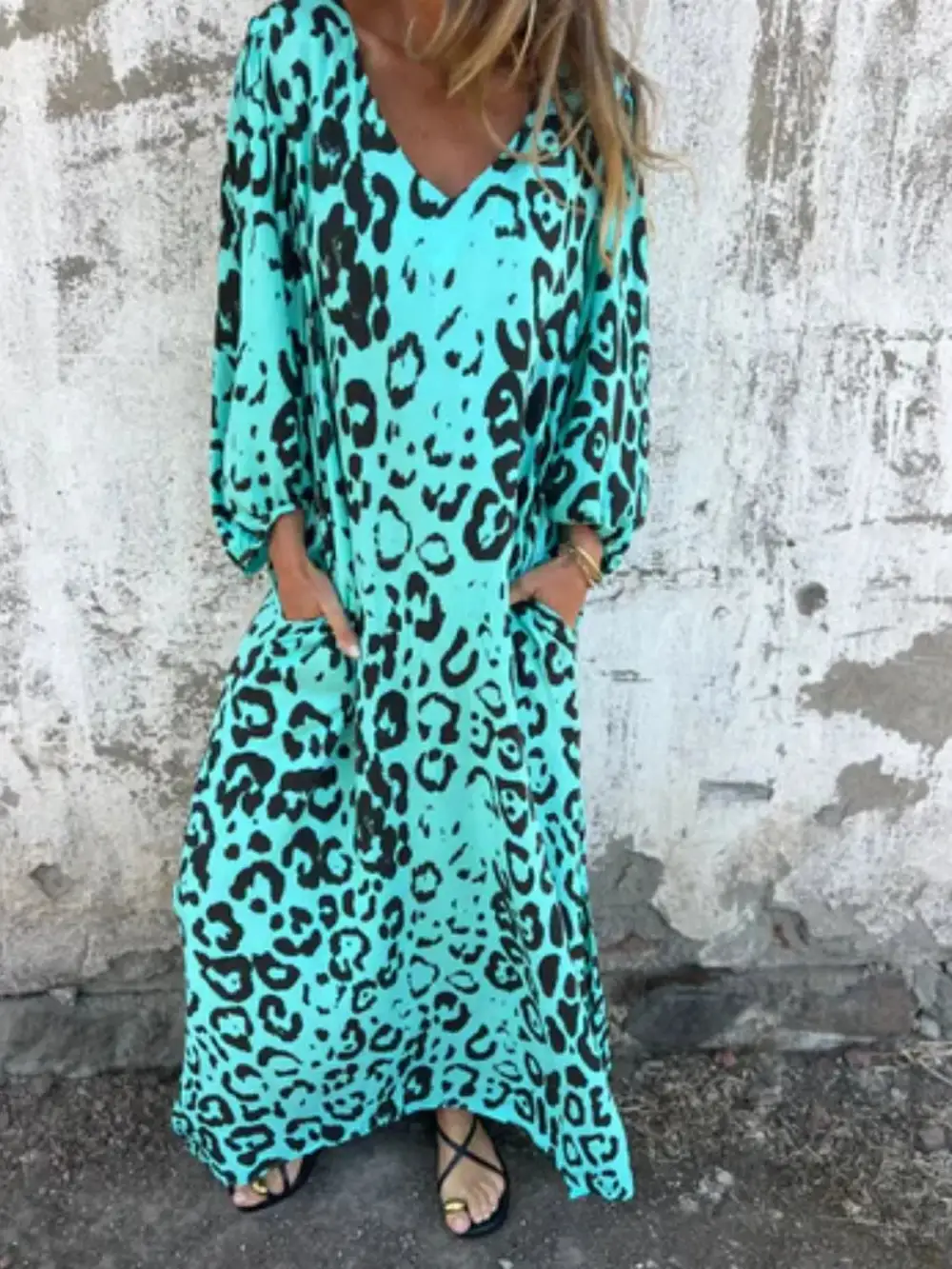 V-Neck Printed Midi Dress