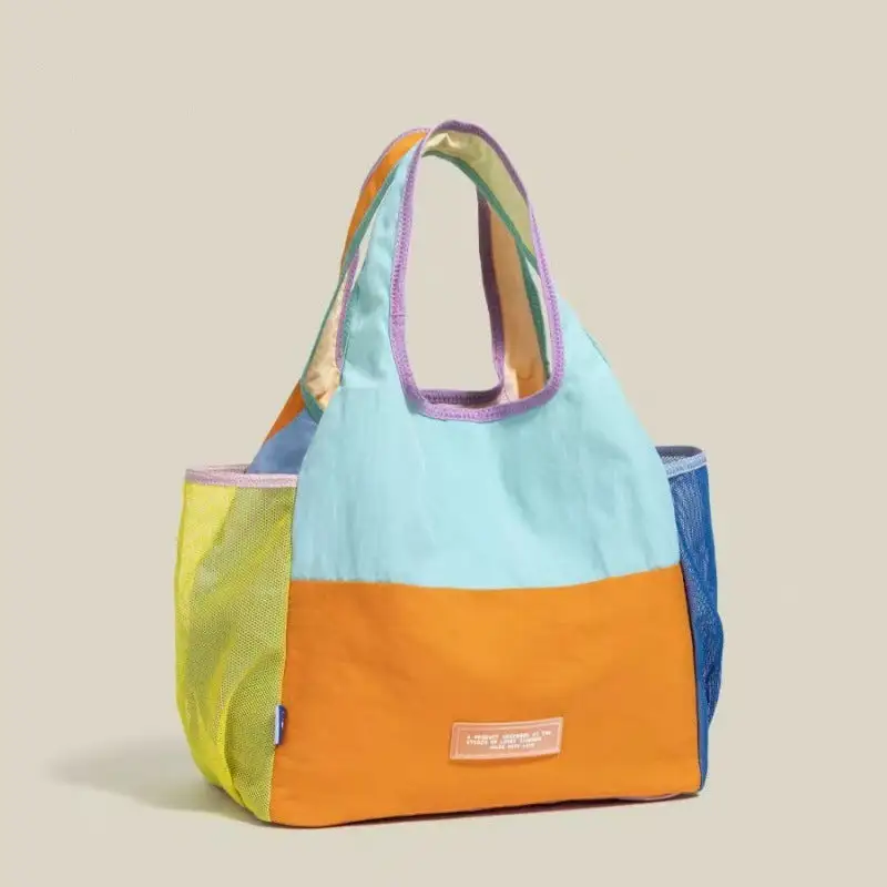Dopamine Block Nylon Tote Bag Foldable Eco-friendly