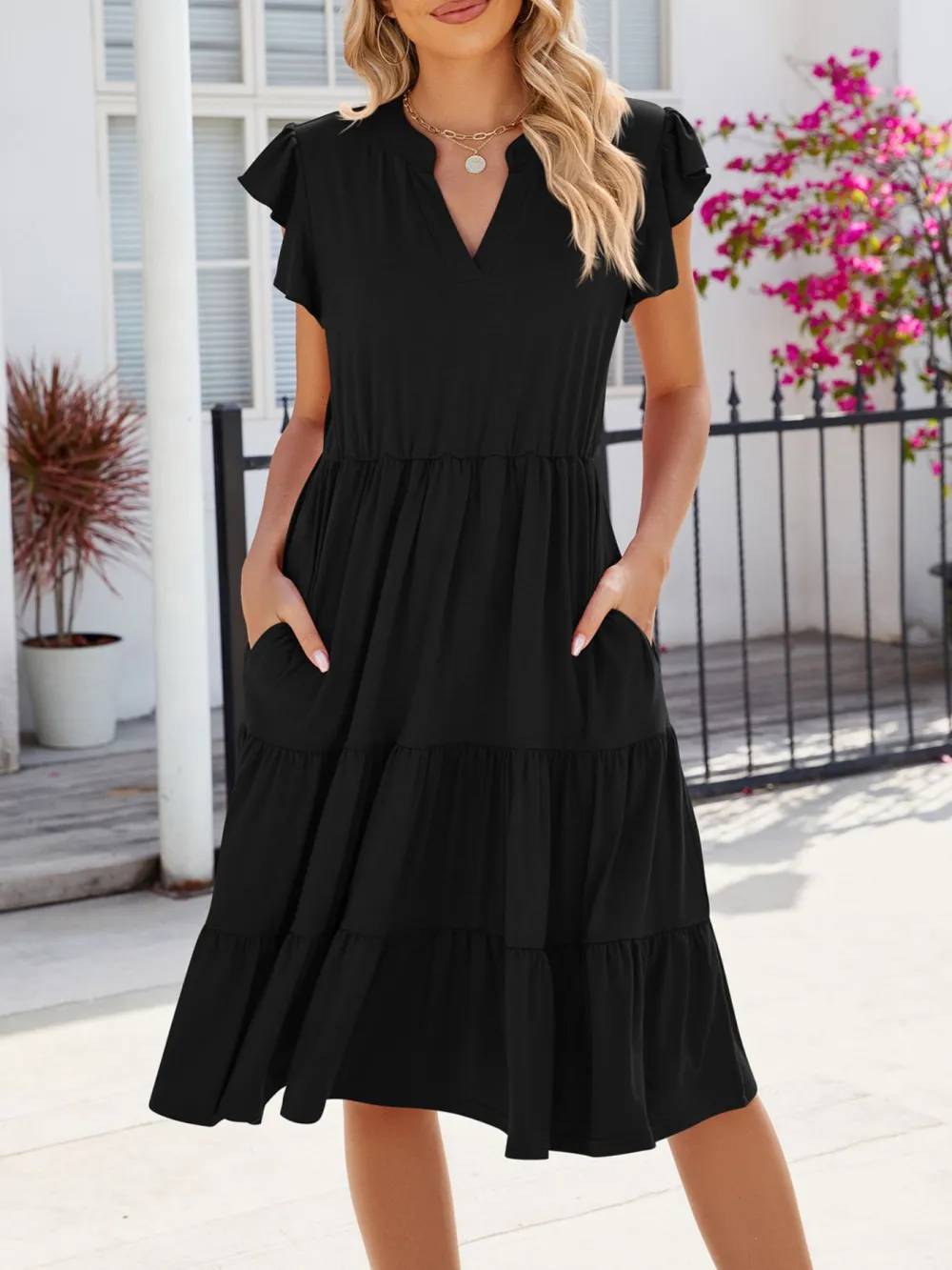 Clean Line Ruffle Tiered Midi Dress