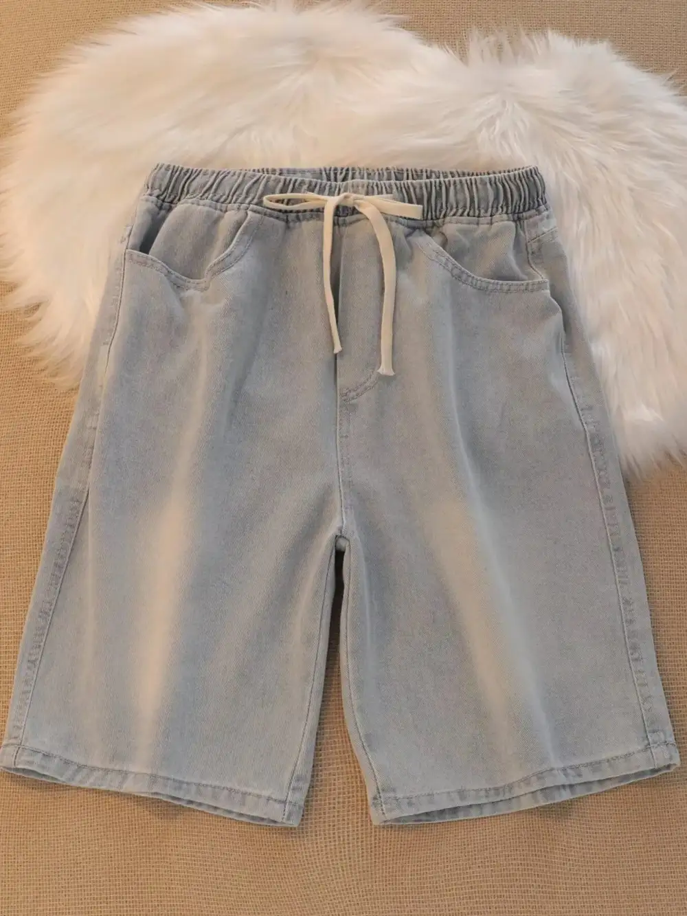 Textured Men's Plus Size Drawstring Denim Shorts