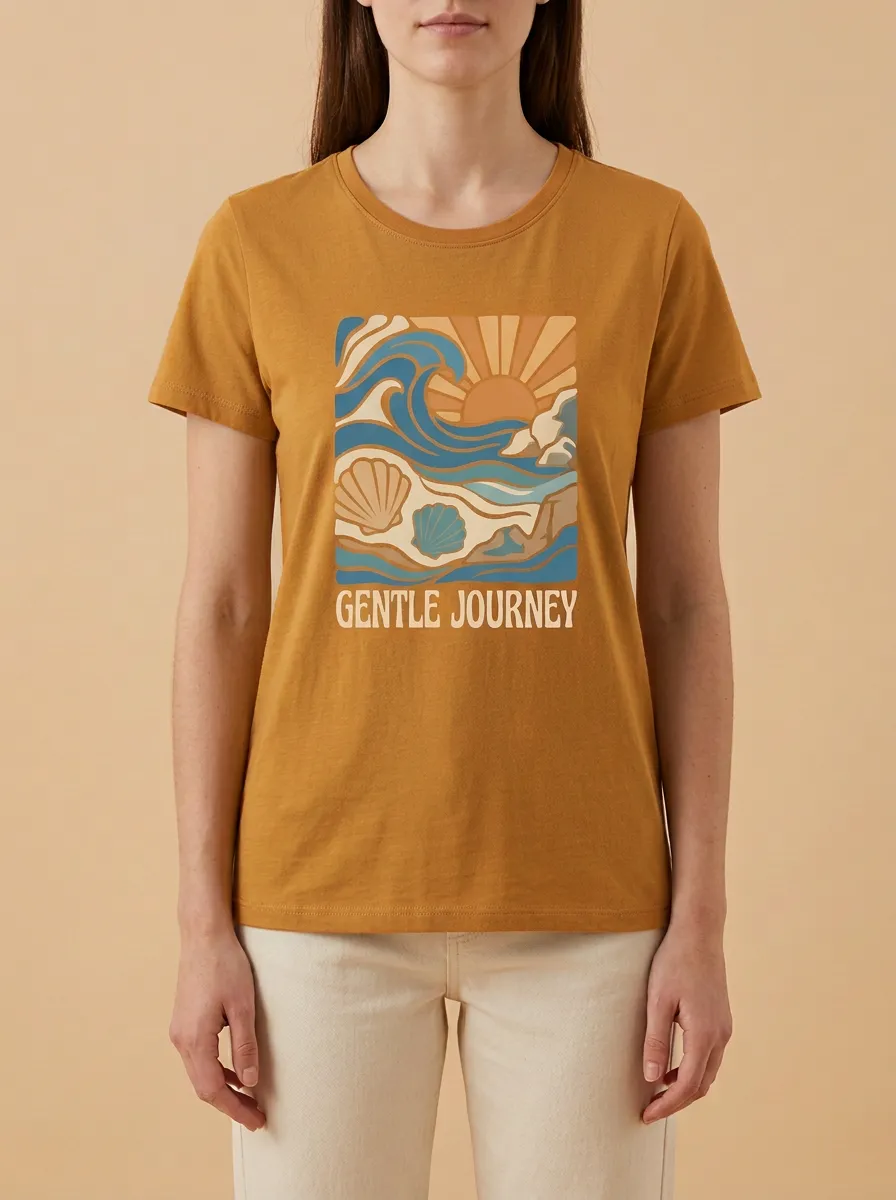Women's Beach Gentle Journey Ocean Seashell Print T-Shirt