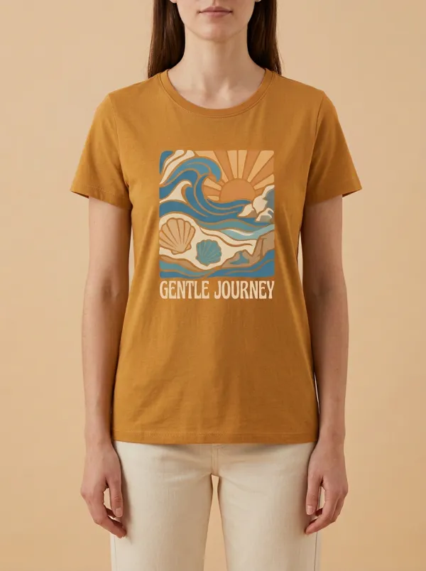Women's Beach Gentle Journey Ocean Seashell Print T-Shirt