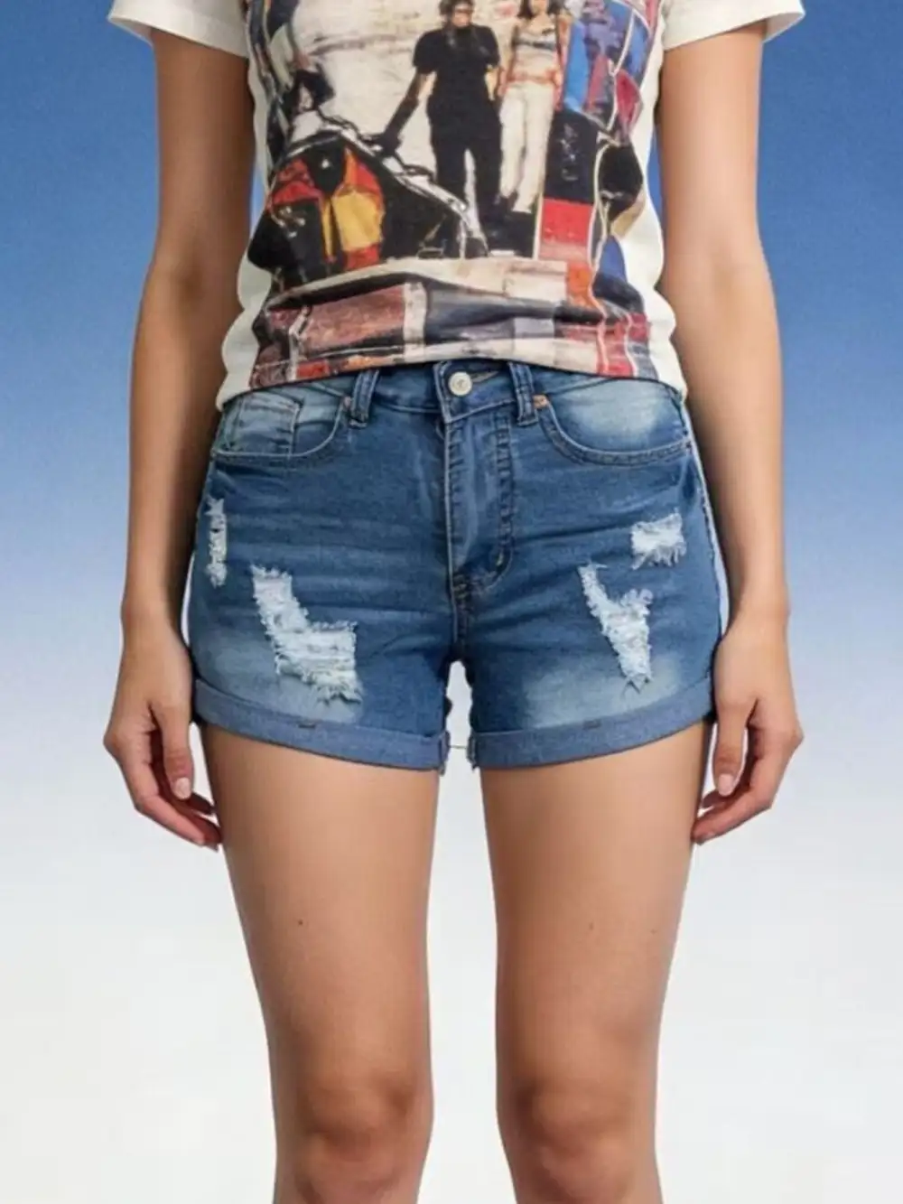 Distressed Denim Shorts