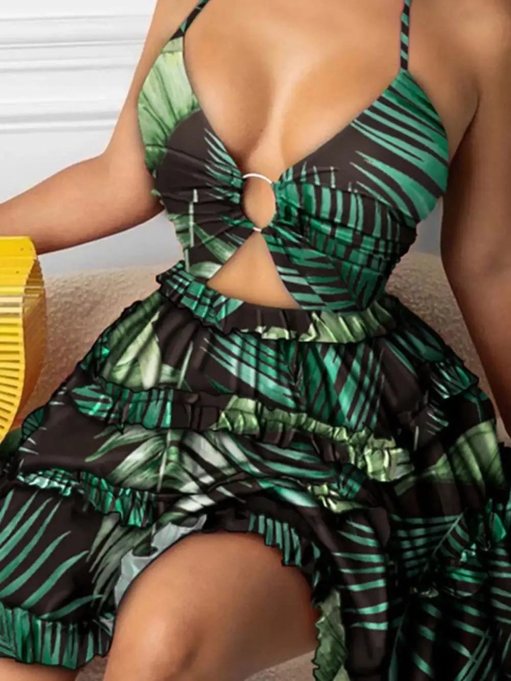 Clean Line Printed Ruffle Mini Dress