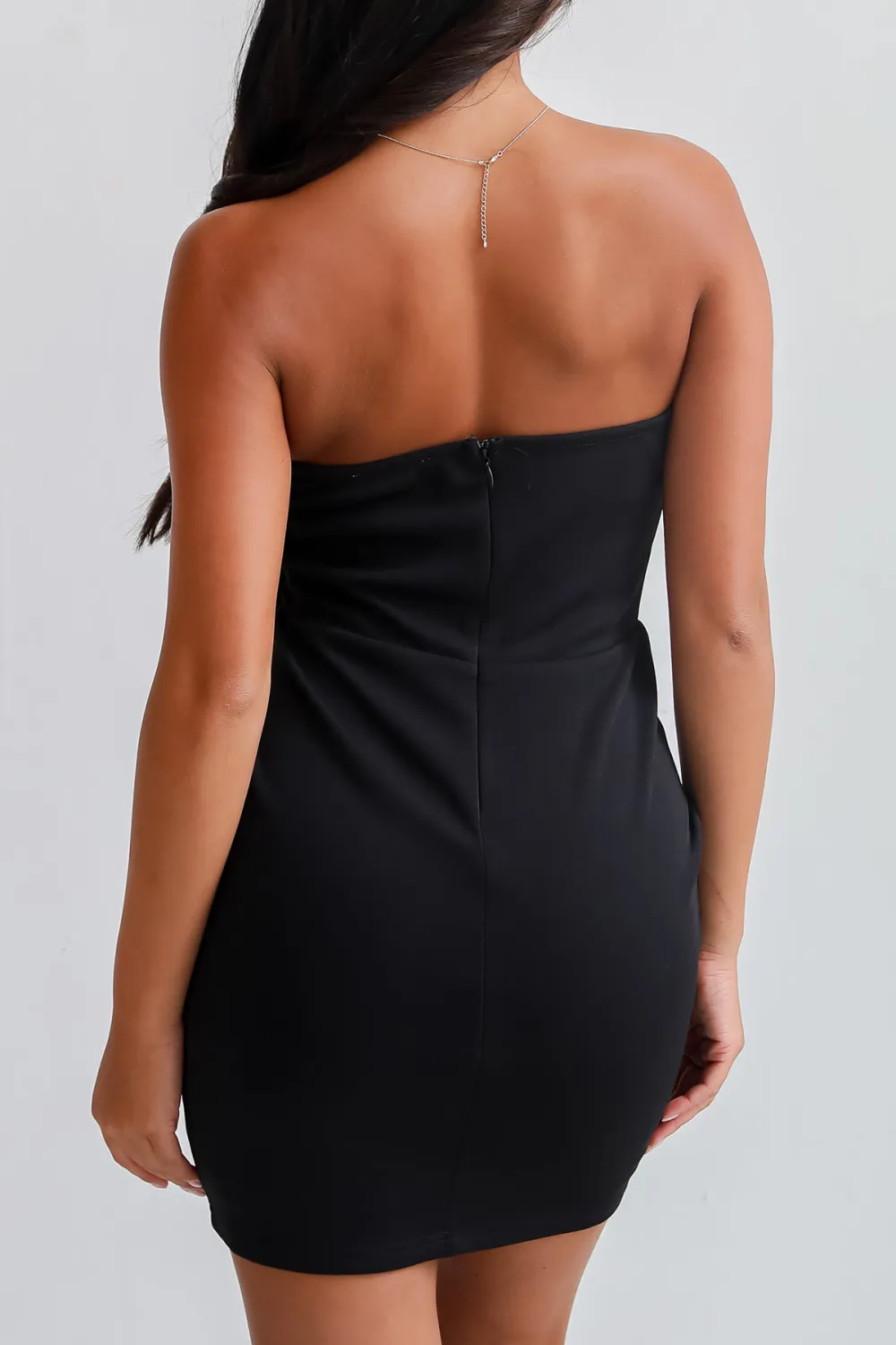 Black Strapless Bow Mini Dress