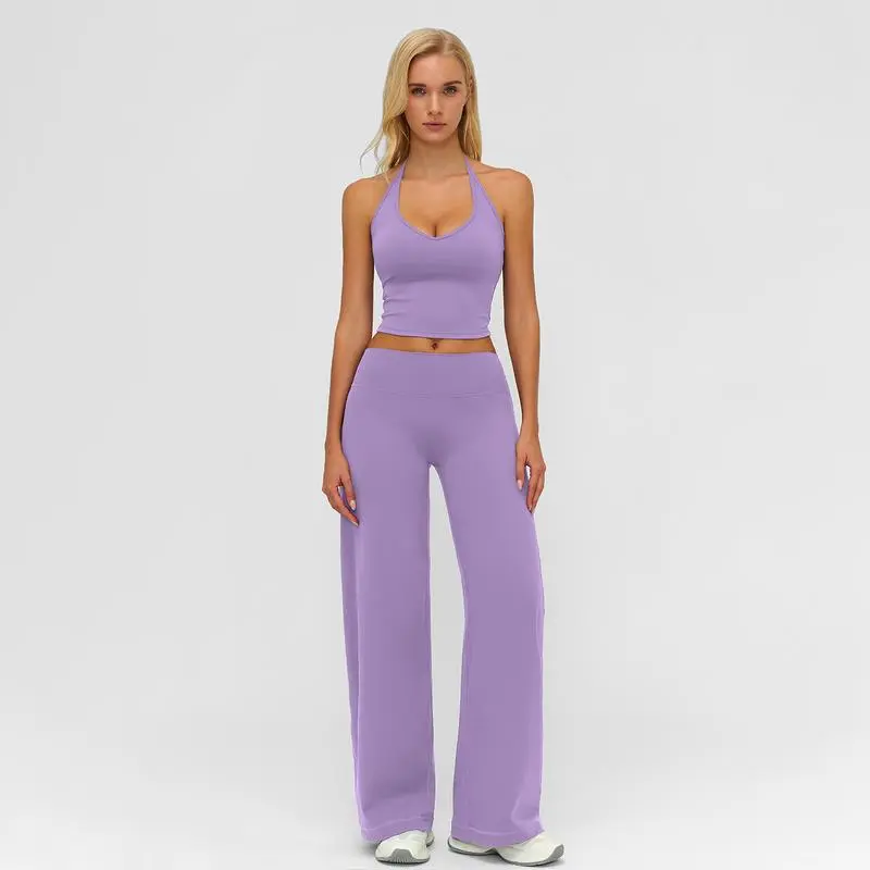 🔥Direct Factory Price - Women's Plain Crop Cami Top & Flare Leg Pants Sports Set