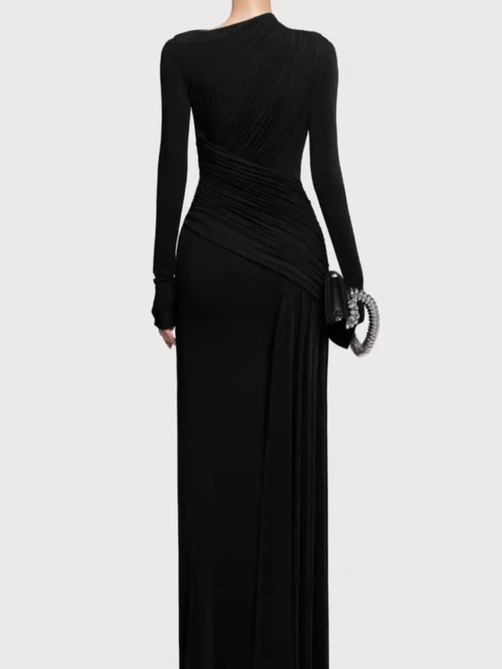 Drape Ruched Long Sleeve Maxi Dress