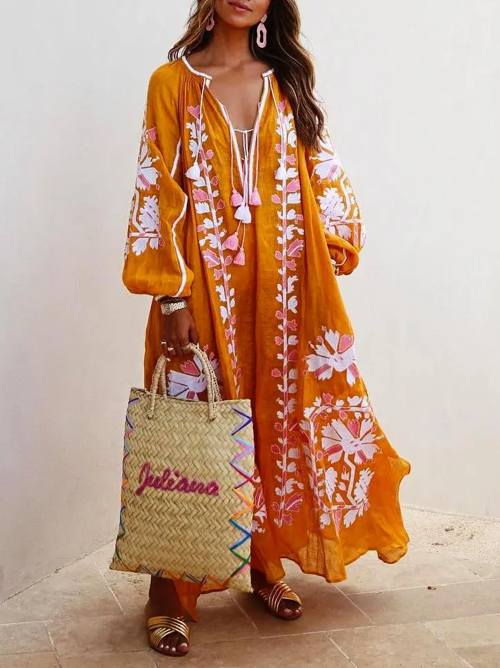 V-neck Long-Sleeved Dresses