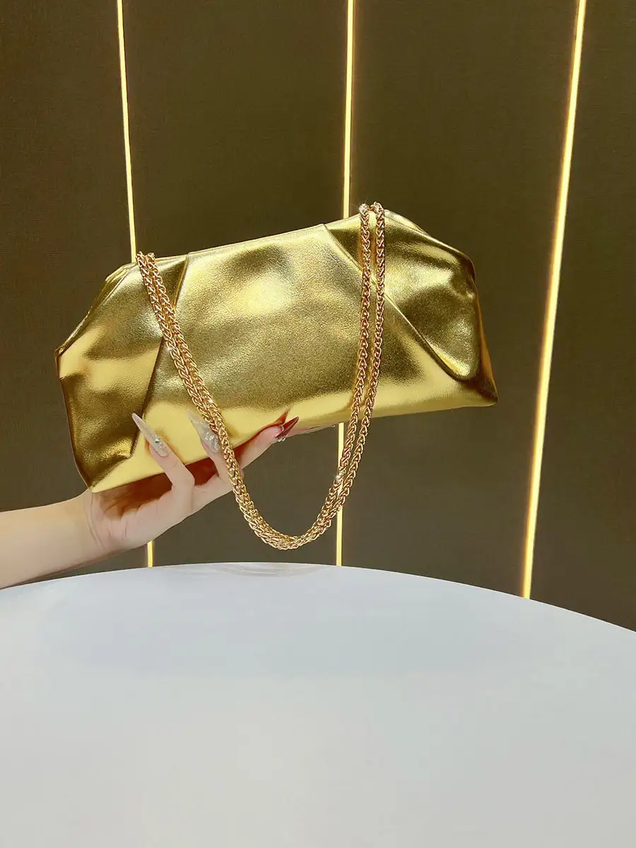 Pleated Chain Zip Shoulder Bag