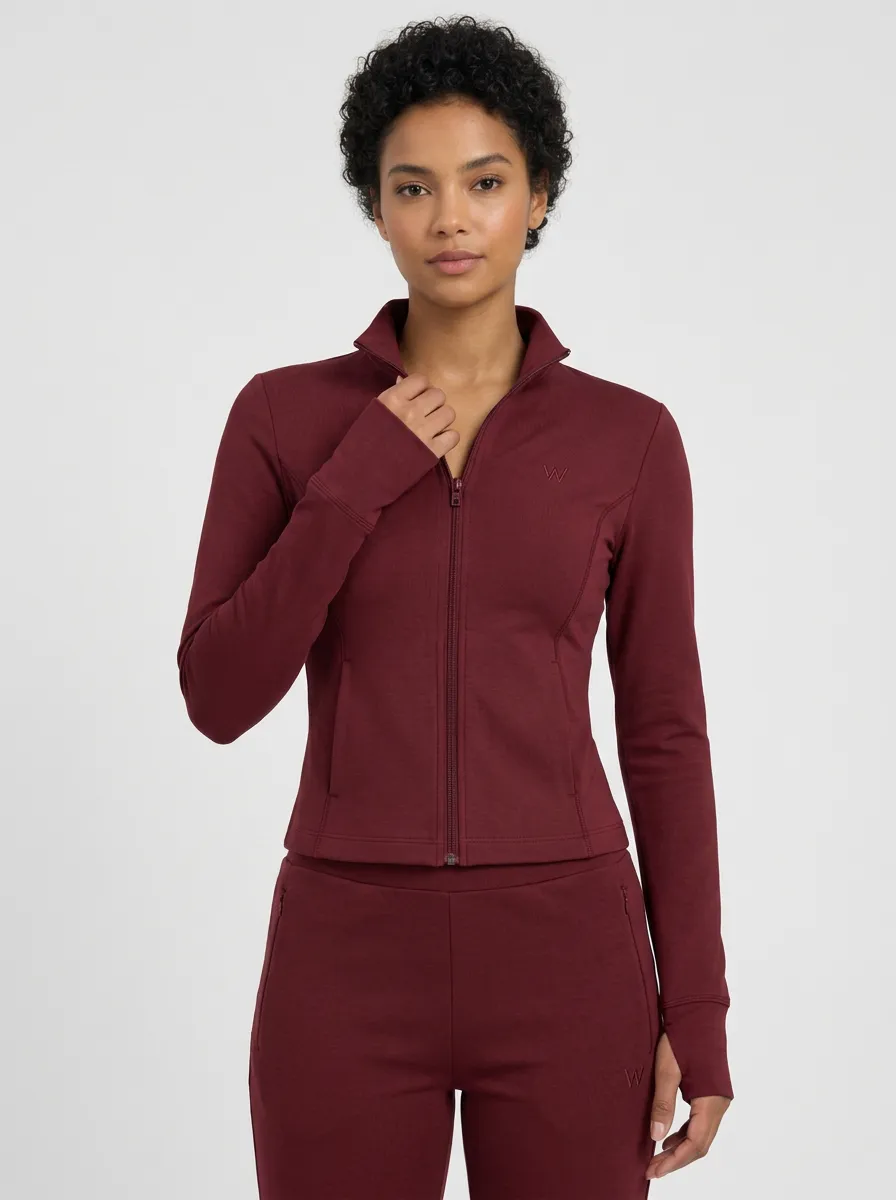 Women's Sage Green Thumbhole Cuffs Zip-Up Jacket & Jogger Set