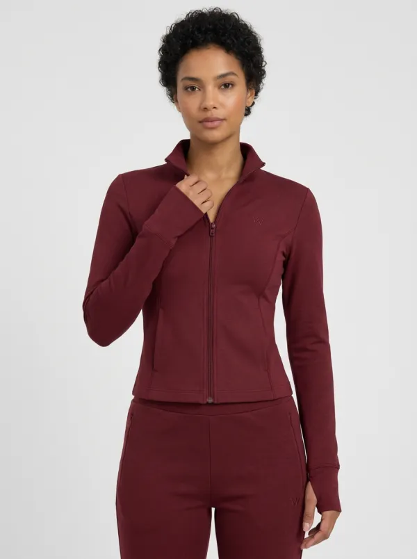 Women's Sage Green Thumbhole Cuffs Zip-Up Jacket & Jogger Set