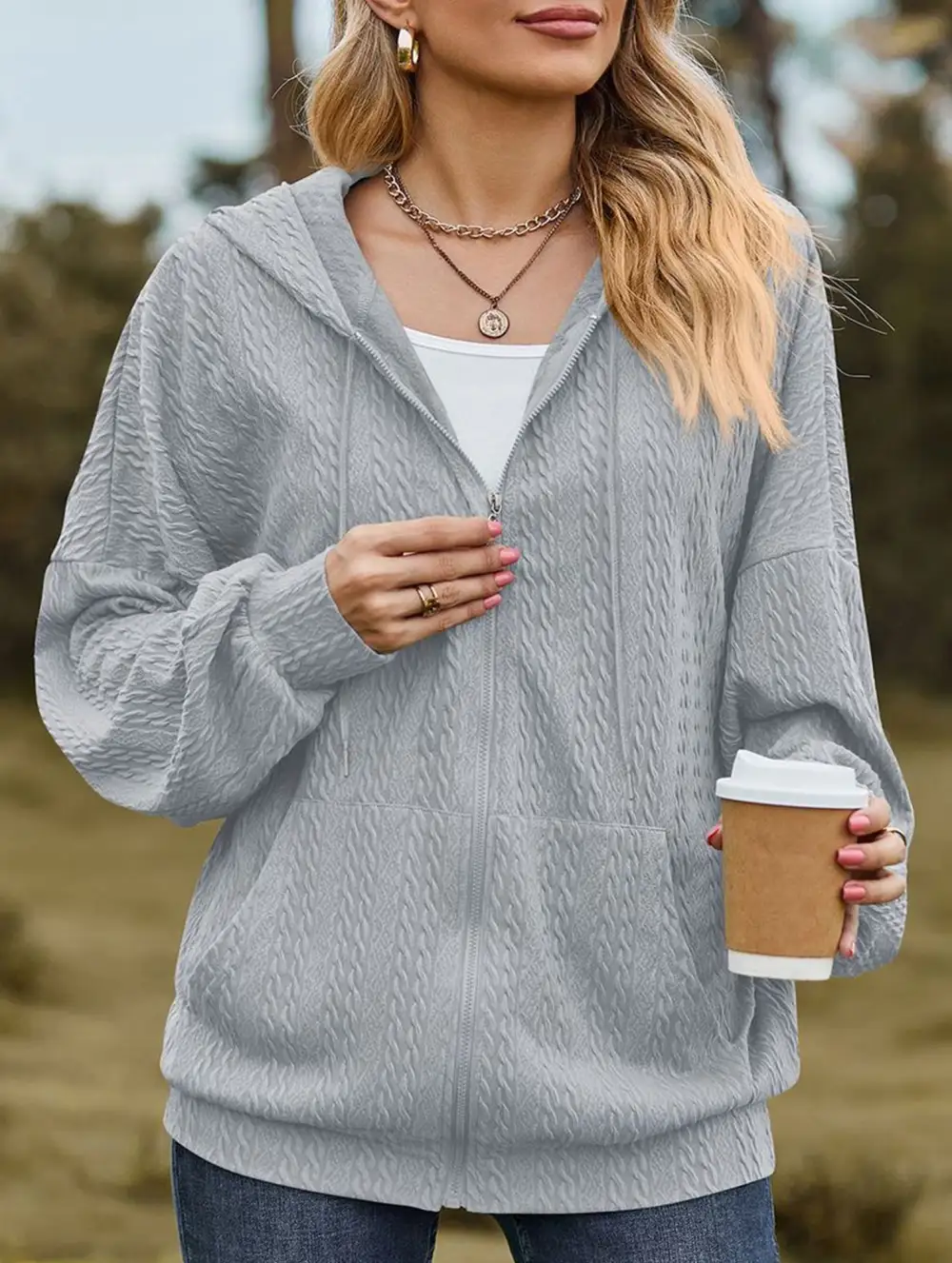 Pocket Long-Sleeved Loose Hooded Sweatshirt