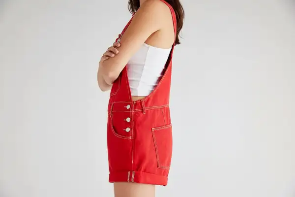Scarlet Wide Strap Denim Overall Shorts