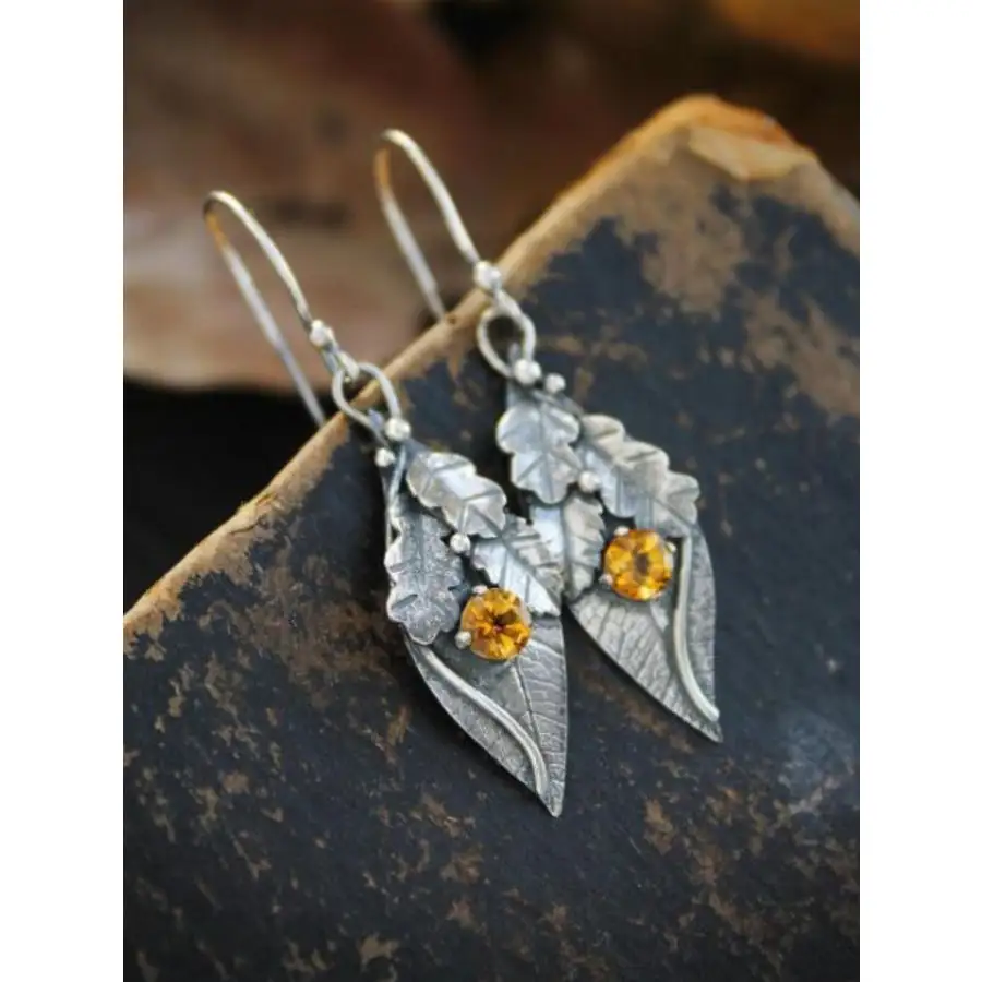 Alloy Rhinestone Leaf Shape Earrings