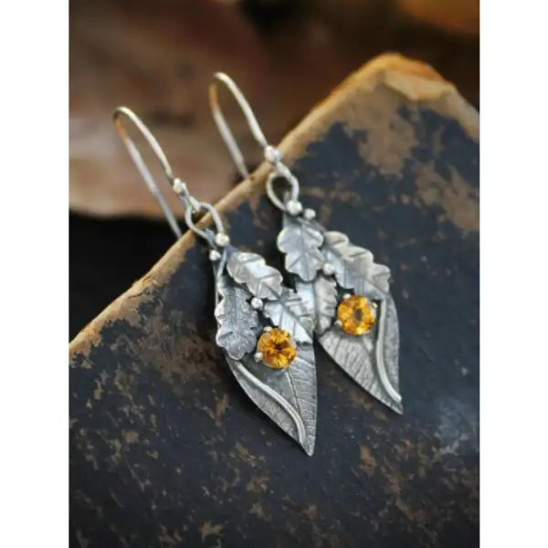 Alloy Rhinestone Leaf Shape Earrings