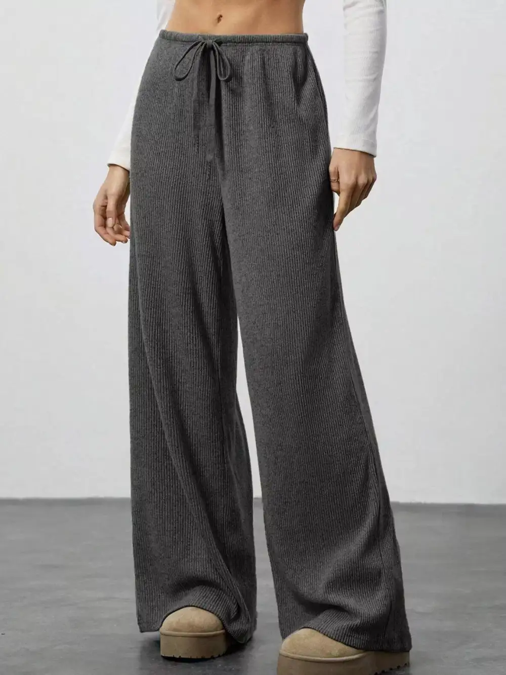 Wide Leg Relaxed Fit Drawstring Casual Pants