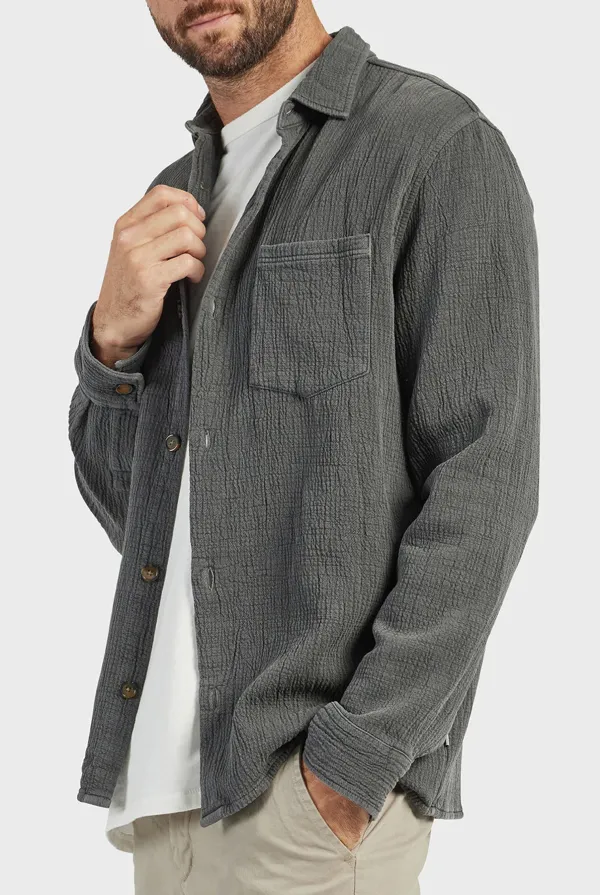 Gray Textured Button Down Overshirt