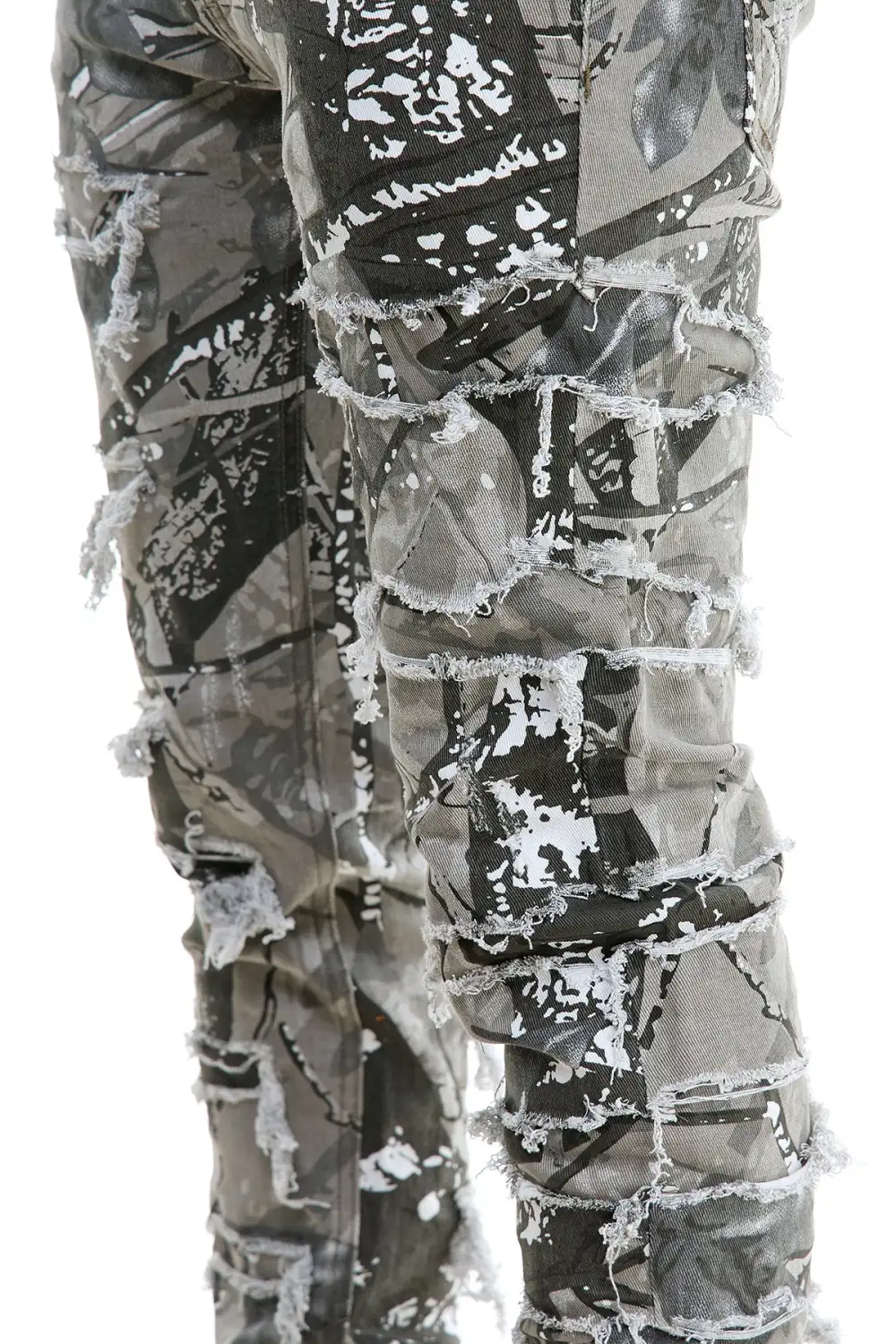 Men's Modern Skinny Raw Hem Patchwork Pants