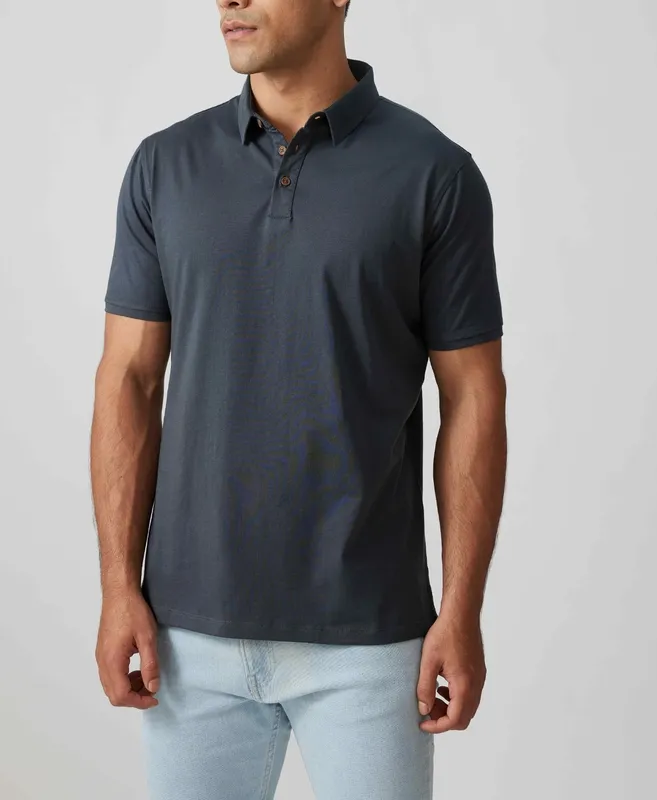Charcoal Cotton Jersey Polo Shirt