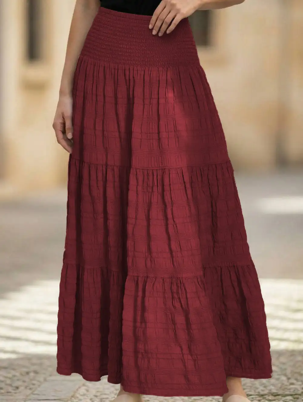 Elastic Waist Pocket Maxi Skirt