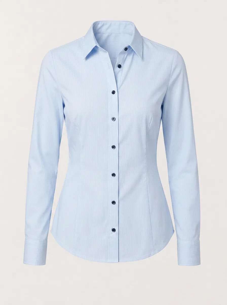 Women's Light Blue Striped Button Down Long Sleeve Shirt