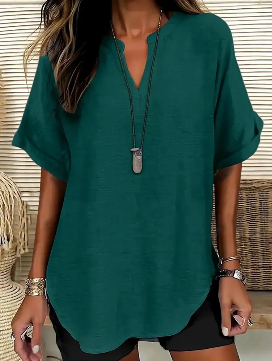 Women's Solid Color Short-Sleeve Shirt