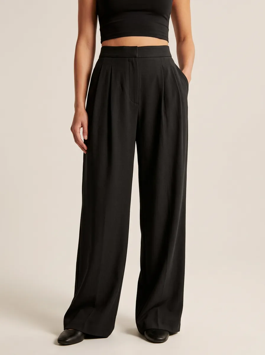 Contemporary Wide-Leg Pleated Solid Women's Wide-Leg Pants
