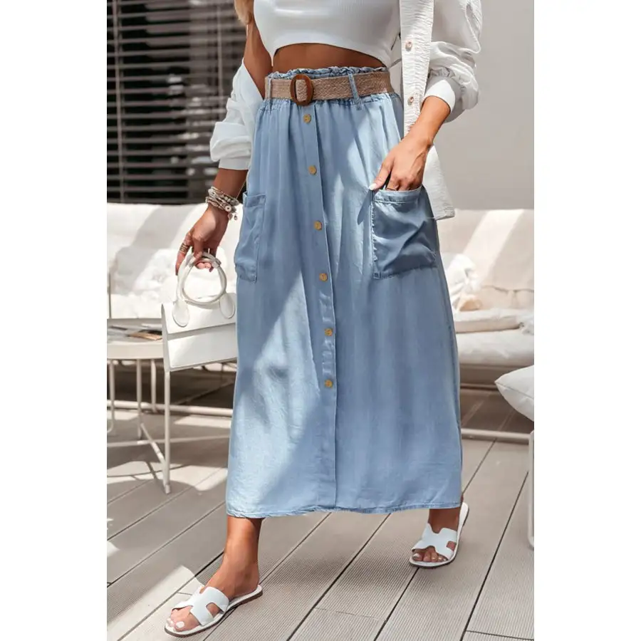 Frill Midi Skirt with Pockets