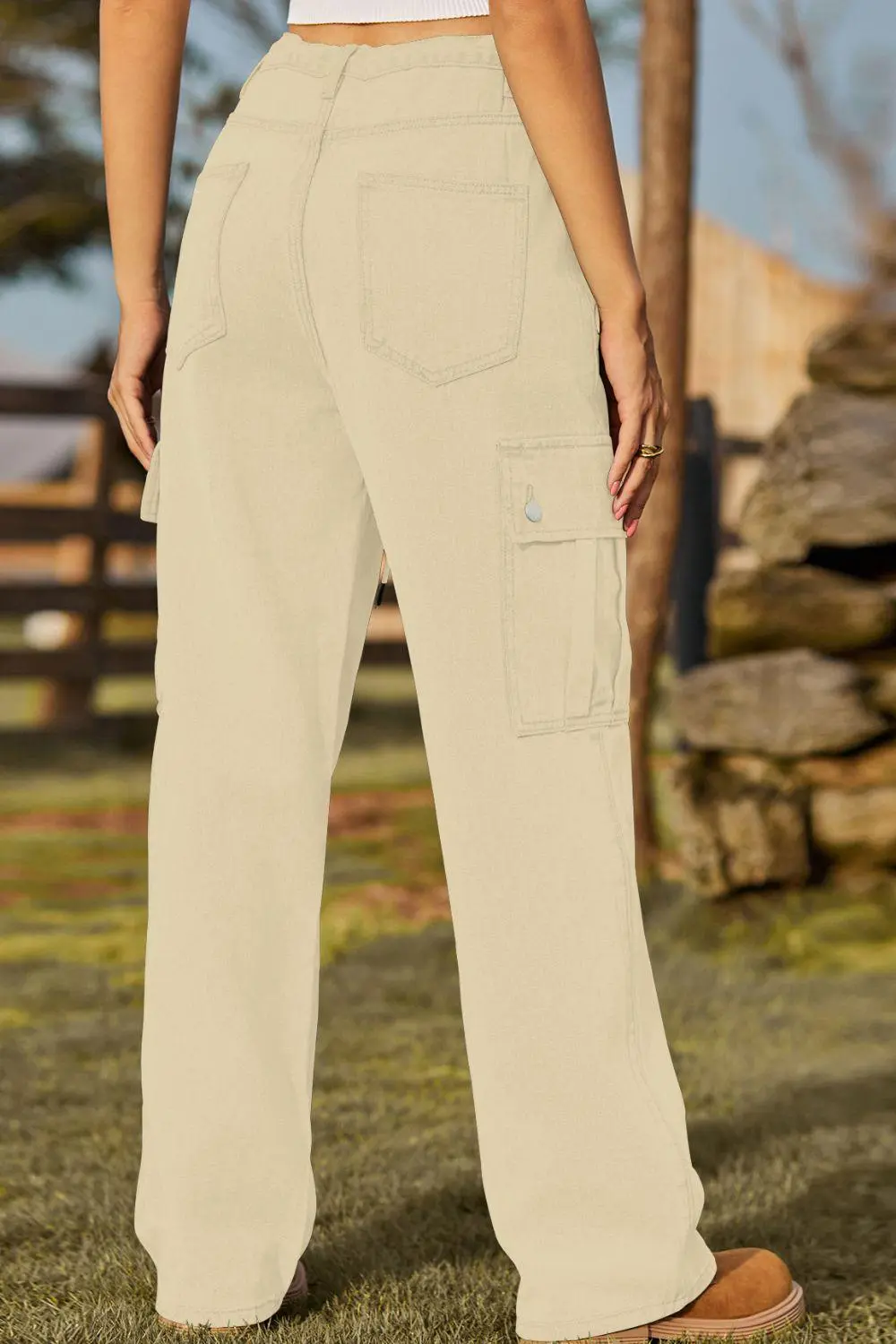 Loose Fit Pocketed Drawstring Denim Jeans