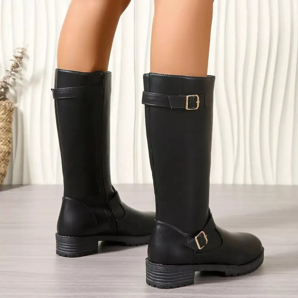 Graceful Round Toe Block Heels Boots