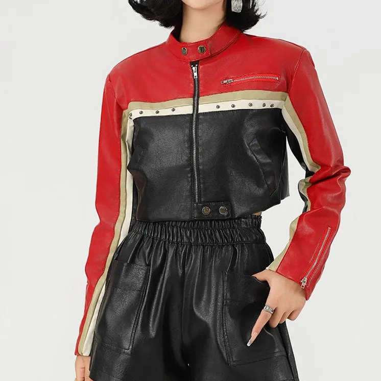 Relaxed Faux-Leather Leather Casual Outerwear Jacket