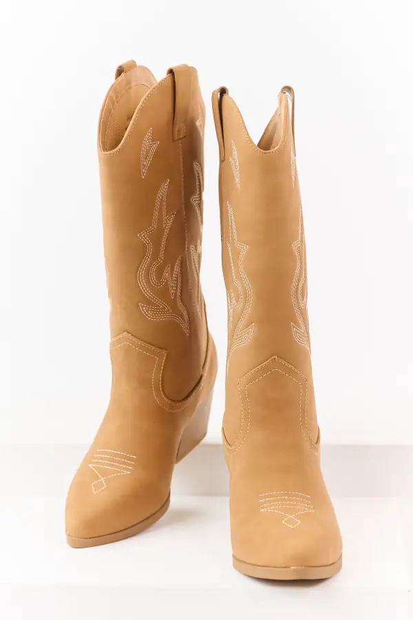 Copper Western Embroidered Cowboy Boots