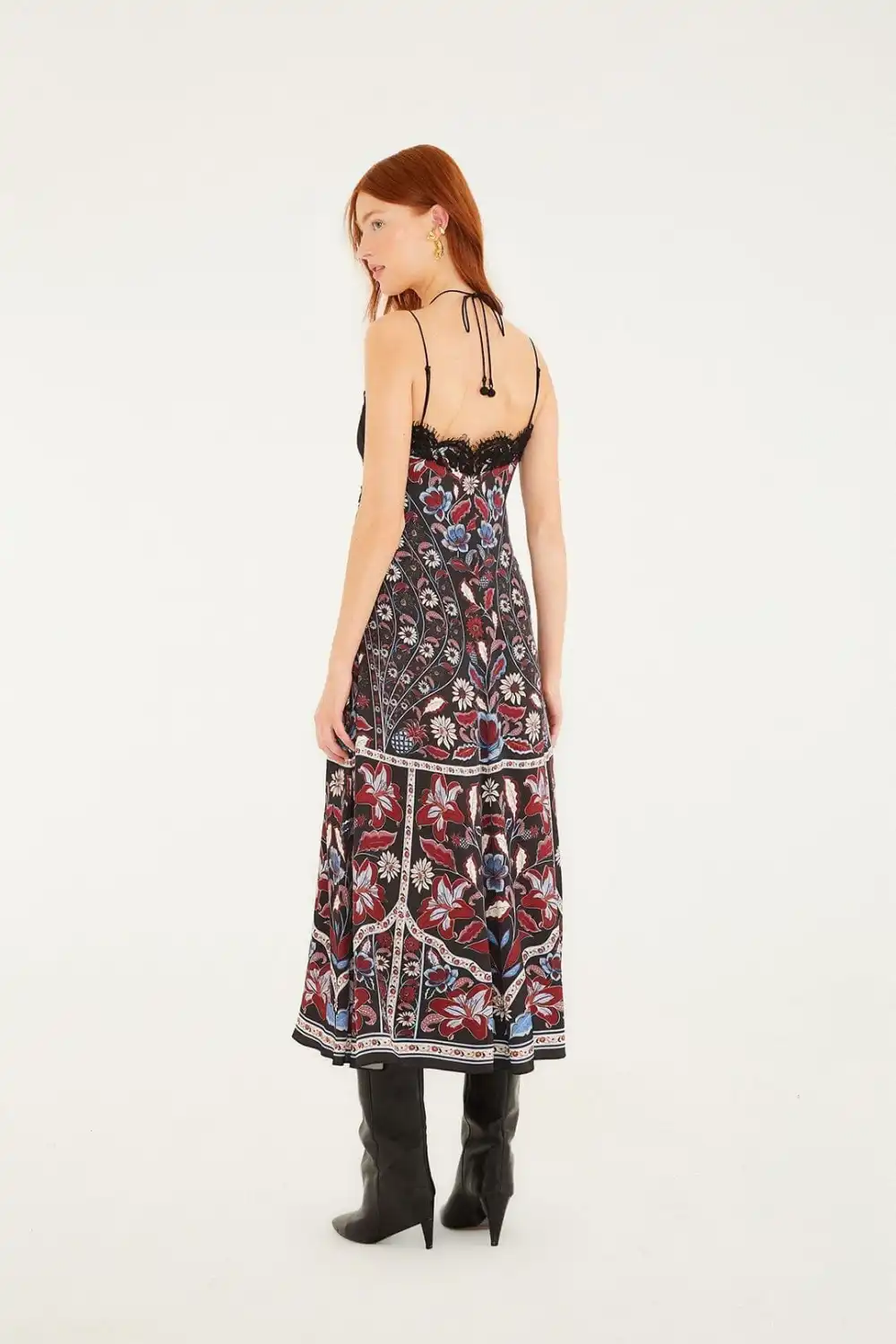 Black Marcelle Lace Lenzing™ Ecovero™ Viscose Slip Midi Dress