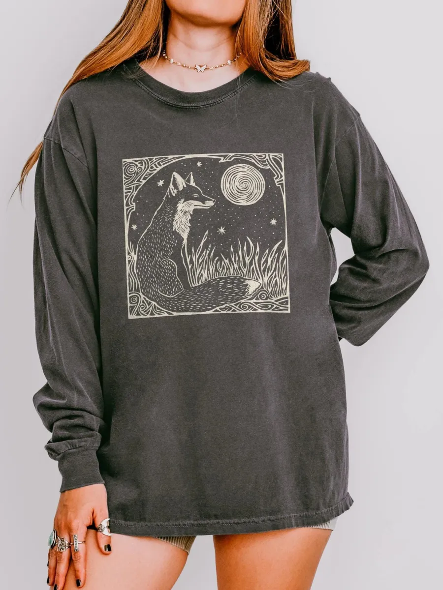 Starry Fox Round Neck T-Shirt