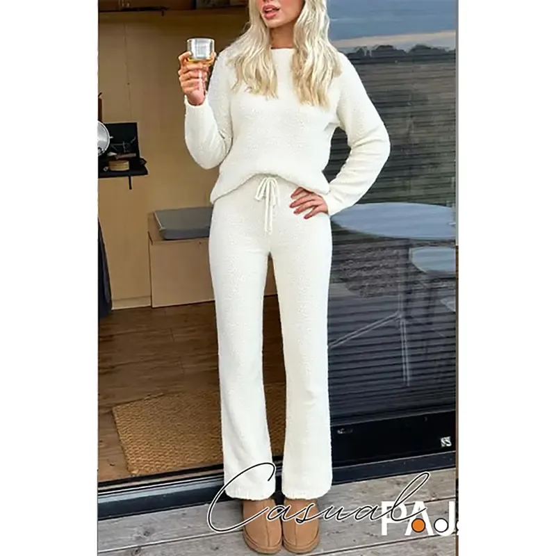 Womens Fuzzy Fleece Long Sleeve 2 Piece